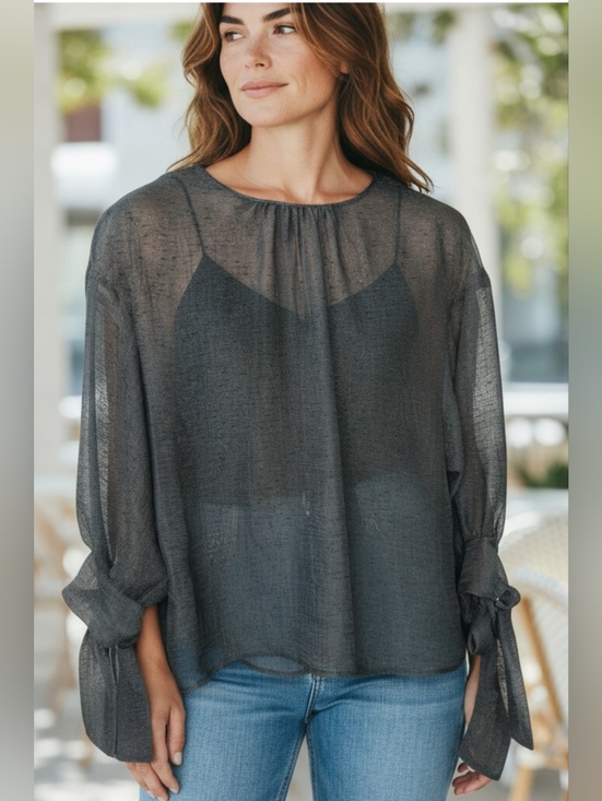 Zara Tops - Zara Sheer Tie-Sleeve Blouse
